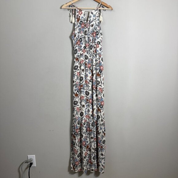 American Eagle Floral Wrap Ruffle Maxi Dress Women's Small Bohemian Tassle Flowy - Picture 4 of 16